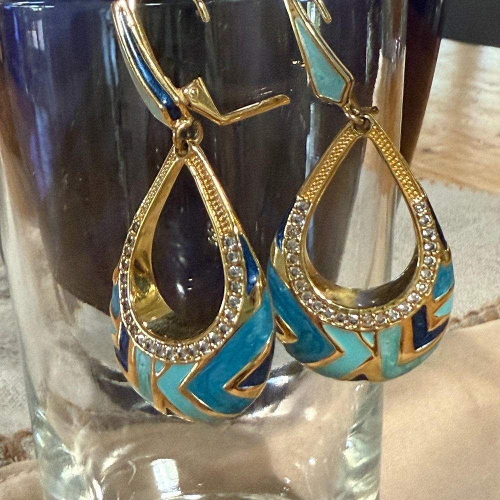 Elegant Gold and Blue Teardrop Earrings